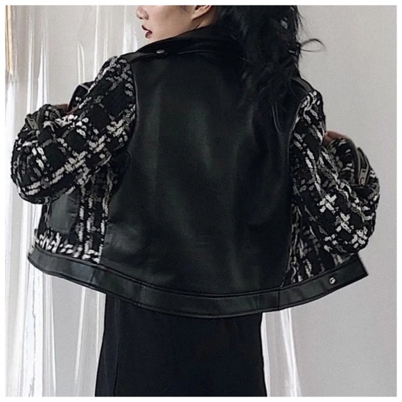 Gorgeous Black Tweed Vegan Leather Jacket - Picture 2 of 8